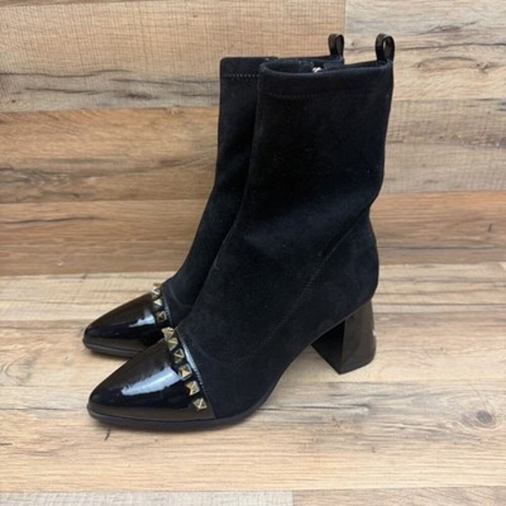 Azura Belindacee Size 6 Suede Patent Leather Pointed Toe Studded Ankle Boots